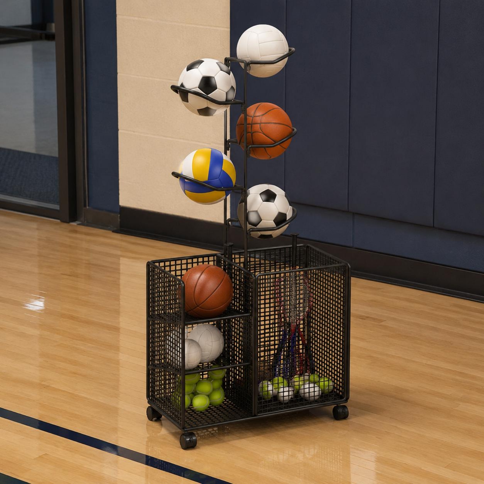 Sports Equipment Trolley - Sports Storage Rack Curved Holders Mobile