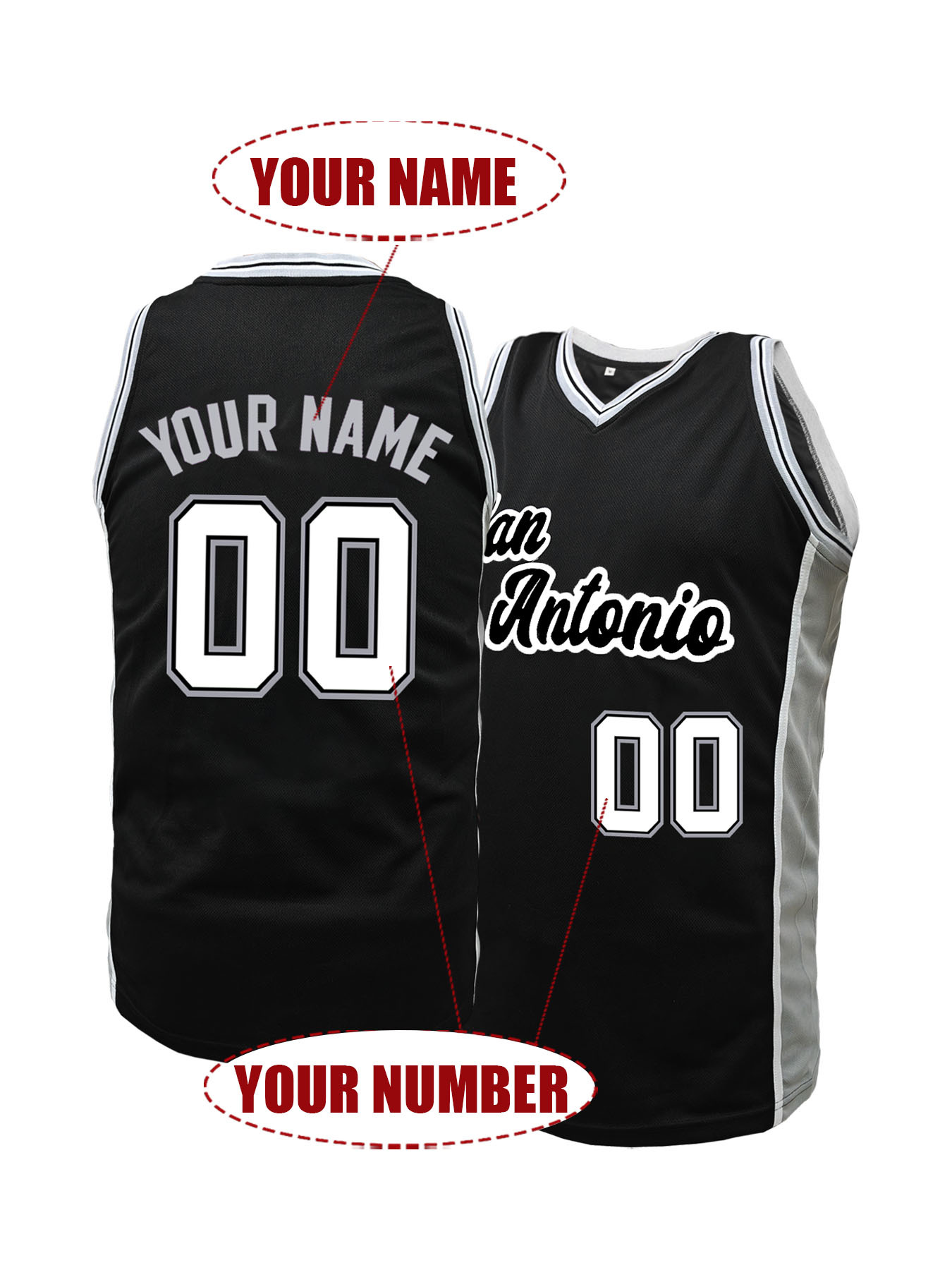 Sports Equipment Jersey - Custom Embroidered San Antonio Basketball Jersey