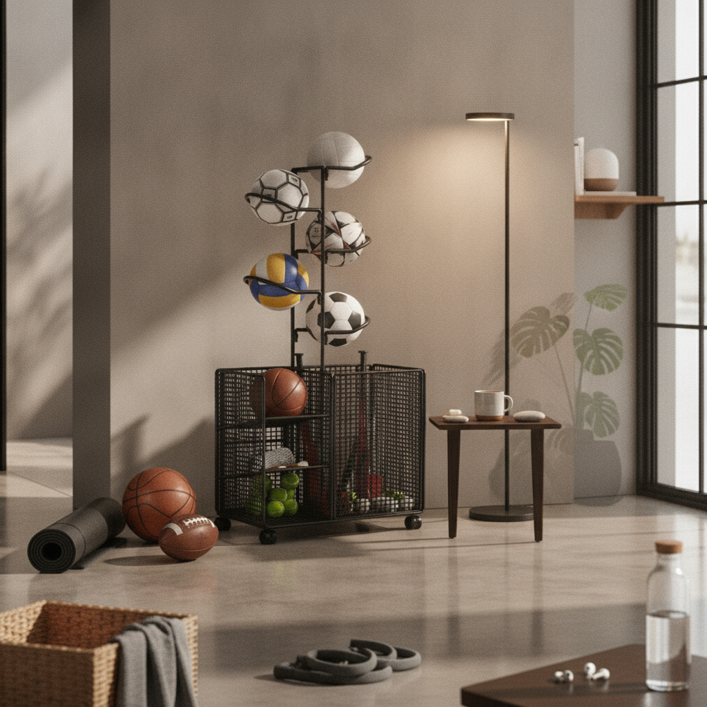 Sports Equipment Trolley - Sports Storage Rack Metal Mobile Sports