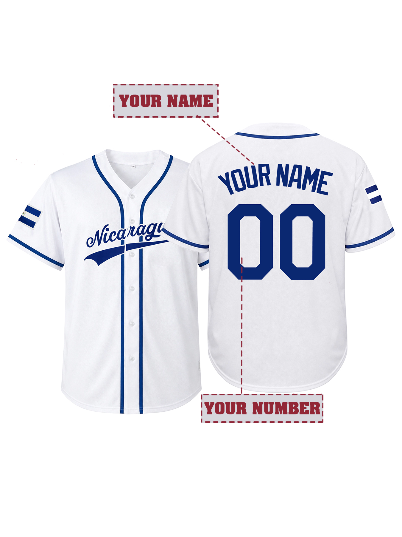Sports Equipment Jersey - Custom Nicaragua Baseball Jersey Embroidered Personalized