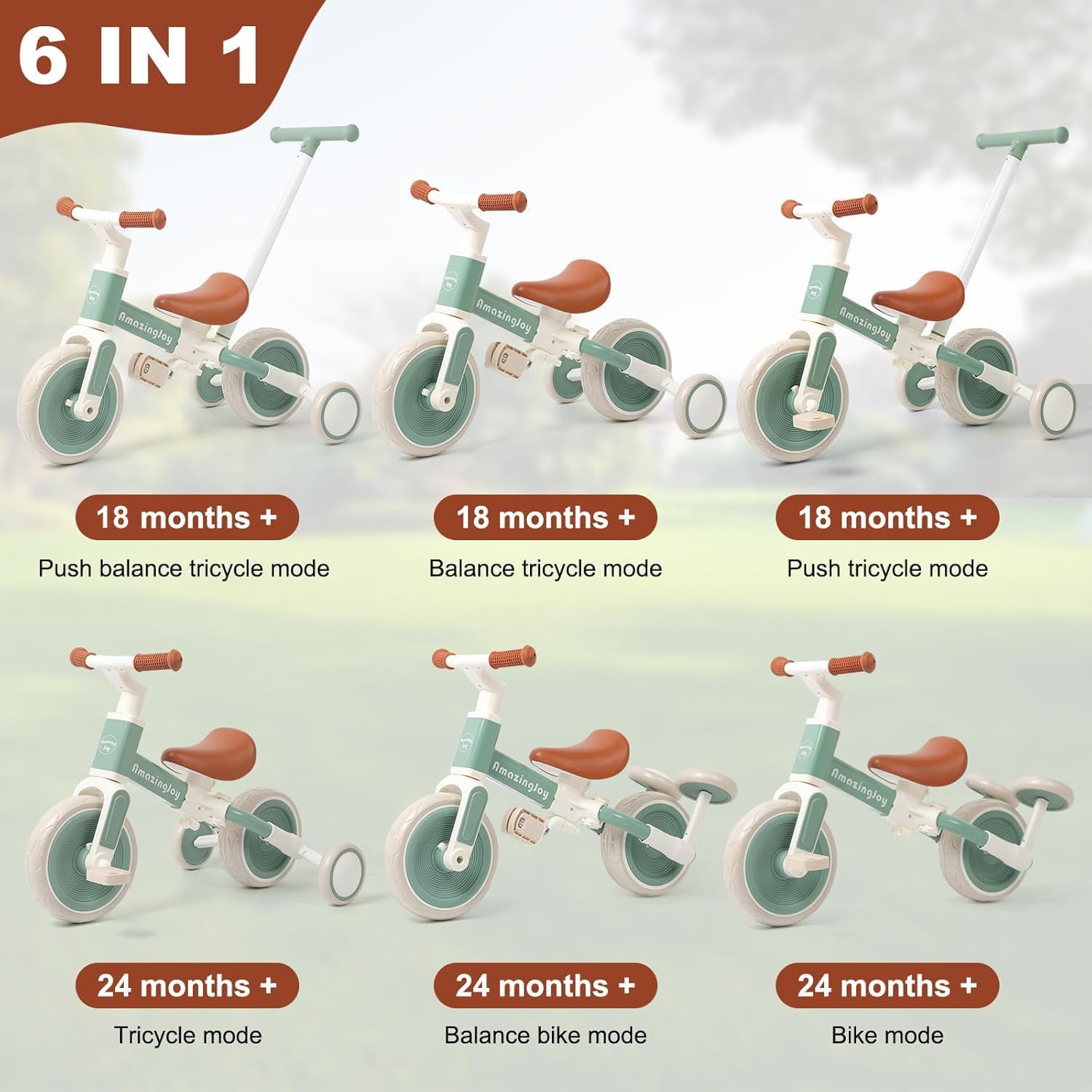 6-in-1 Toddler Tricycle for 1- - Balance Bike Kids 评论和价格