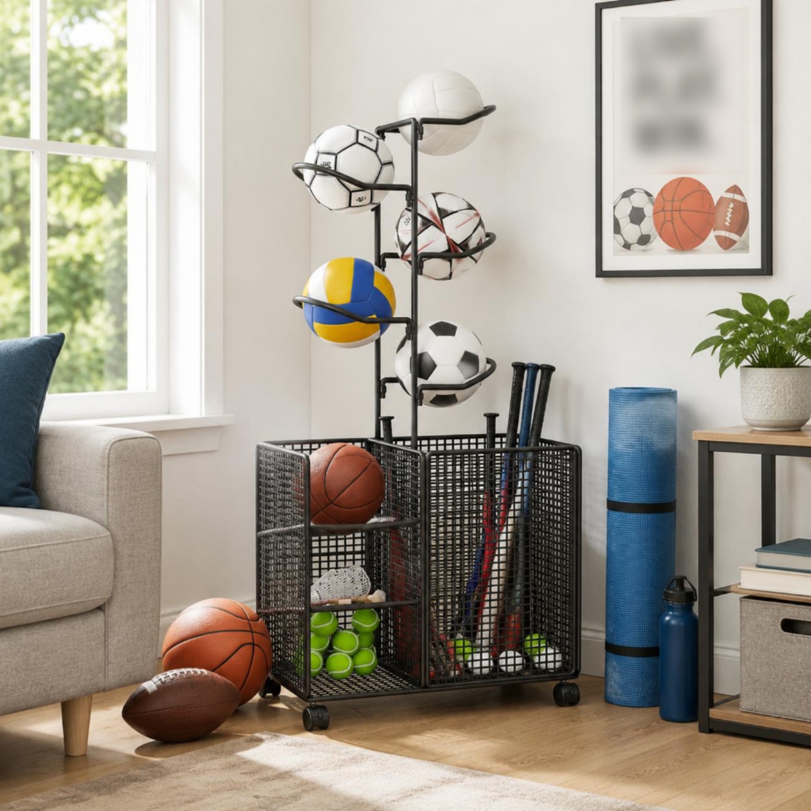 Sports Storage Rack Curved Hol - Sports Equipment Trolley 评论和价格