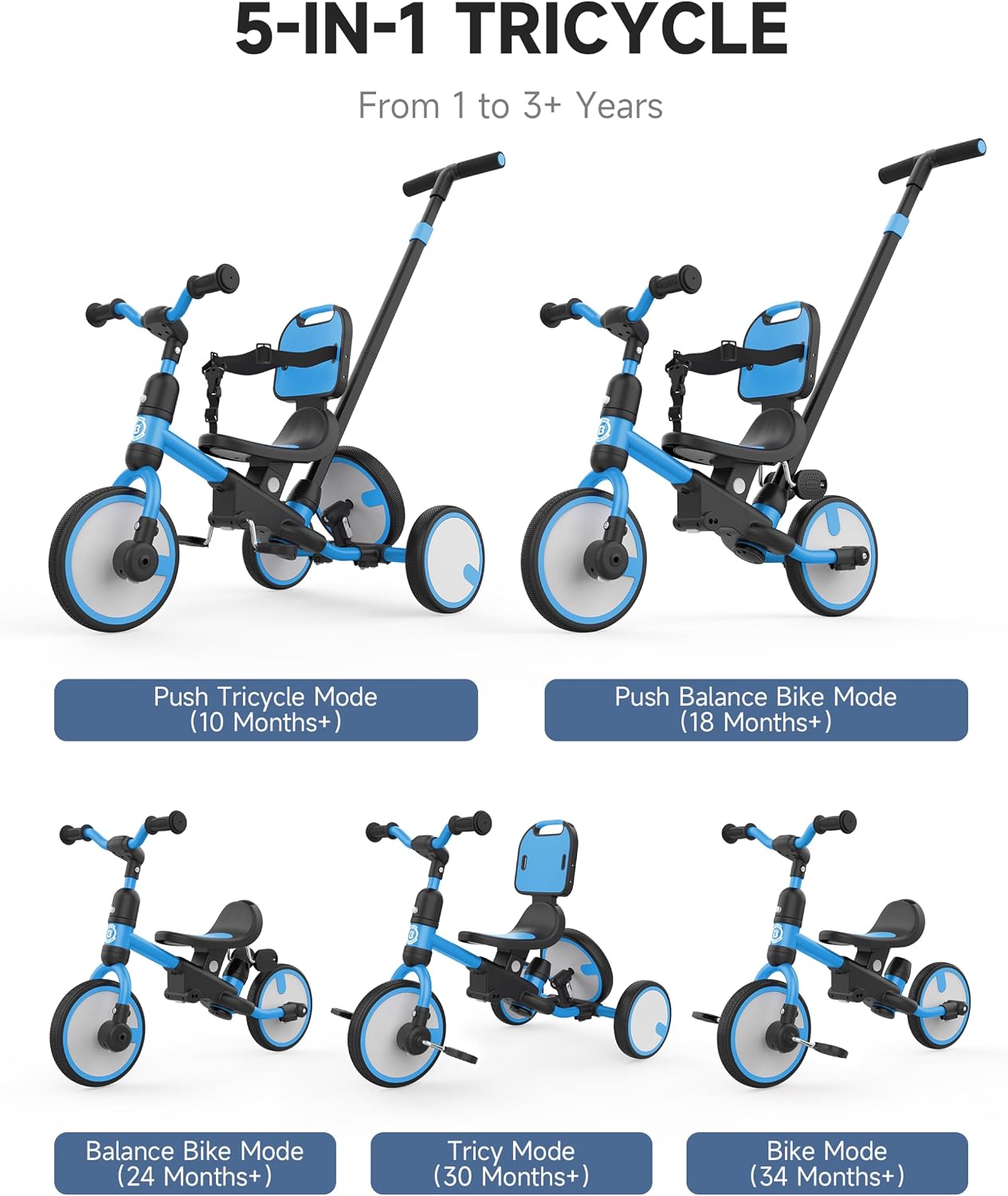 5-in-1 Toddler Tricycle with P - Balance Bike Kids 评论和价格