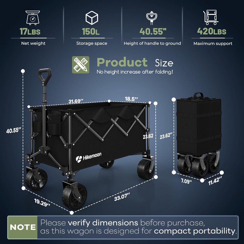 150L Collapsible Wagon, 420LBS - Sports Equipment Trolley 评论和价格