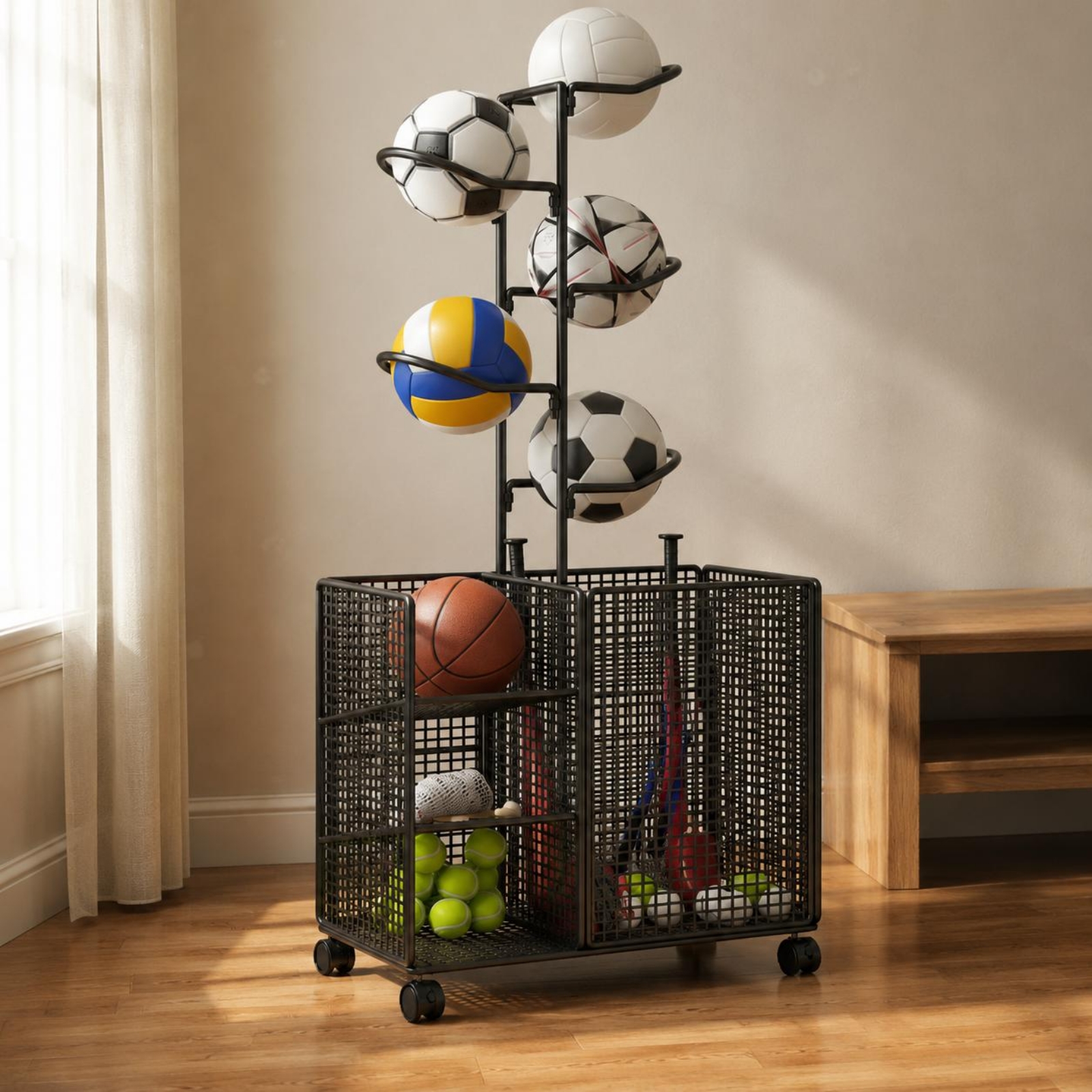 Sports Storage Rack Curved Hol - Sports Equipment Trolley 评论和价格